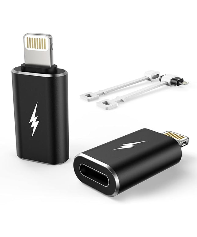 TechMatte Female USB C to Male Lightning Adapter 2 Pack 2.2A Charging Data Transfer, Compatible with iPhone 14, 13, 12, 11 Xs SE iPad iPod AirPods, Not for Audio Headphones/OTG Android Anti-Lost Black