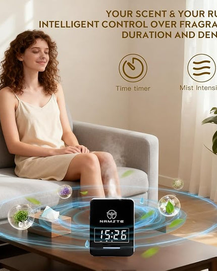 Namste Smart Waterless Diffuser HVAC Scent Machine with Clock & Bluetooth Control 3000 Sq.Ft - Essential Oil Level Monitoring 300ML Diffusers Cold Air Tech for Large Room Home Office Aromatherapy