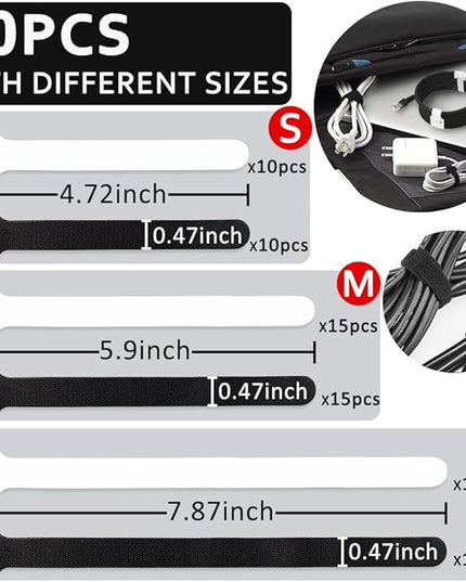 70pcs Cable Ties Reusable Black and White Wire Ties Cable Management Cord Ties Reusable for Electronics Hook and Loop Cable Ties for Computer 4 6 8 Inch