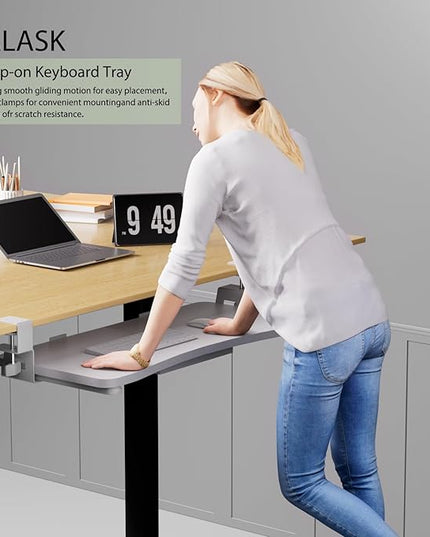 Desktop Keyboard Tray, Under Desk Pull Out,25.59" X 11.81" Large Size Radian Keyboard Tray with C-Clip Mount, Easy Installation, Computer Keyboard Stand, for Home Study and Office(White)