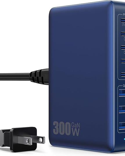 USB C Charger 300W USB C Charger Block 8-Ports GaN IV Fast Charging Station,PD 100W Laptop Charging Hub Wall Charge Adapter Compatible with MacBook/Air,DELL,Steam Desk,iPhone 16/15/14,Galaxy