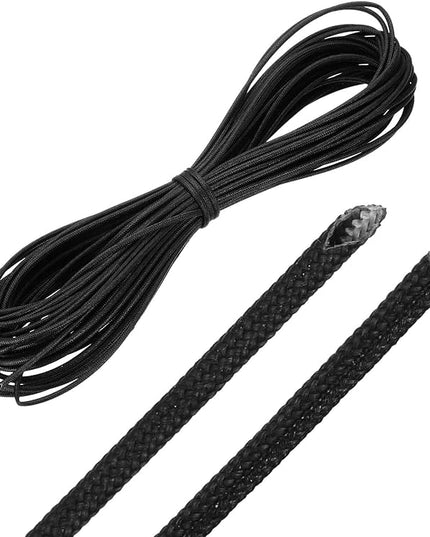 MECCANIXITY 49ft Braided Cable Sleeve, 1/16" ID 200C High Temperature 1500V Fiberglass Wire Insulation Cord Protector Organizer Wires Management for Motor Engine Fuel Line, Black