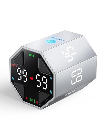 Pomodoro Timer Cube, Custom Pomodoro, Pause & Resume, Silent, Vibrate & Adjustable Sound Alert, for ADHD, Task, Work, Study, 3/5/10/15/30/45/60min & Custom Countdown,Silver