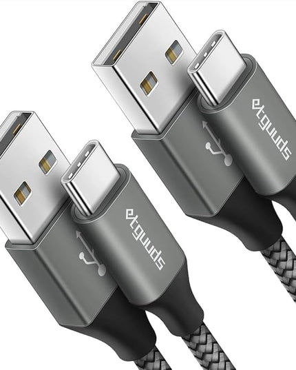 etguuds USB A to USB C Cable 6.6ft, 2-Pack, 3A Fast Charging Type C Charger Cord for iPhone 17 16 15 Pro Max 16e 17 Air, Samsung Galaxy S25 S24 S23 S22 S21 S20 A17 A16 A56 A55 Flip Fold, Gray