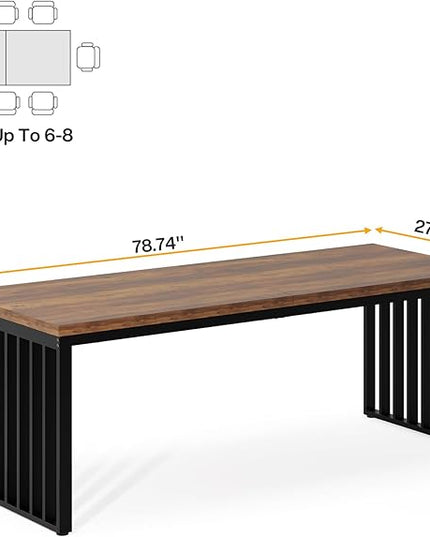 Tribesigns 78.74" Extra Long Computer Desk for 2 Person, Double Long Desk with Heavy Duty Metal Frame, Double Workstation Study Table for Home Office (Without Chair) (Brown & Black)