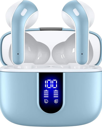TAGRY Bluetooth Headphones True Wireless Earbuds 60H Playback LED Power Display Earphones with Wireless Charging Case IPX5 Waterproof in-Ear Ear buds with Mic for TV Smart Phone Laptop Computer Sports