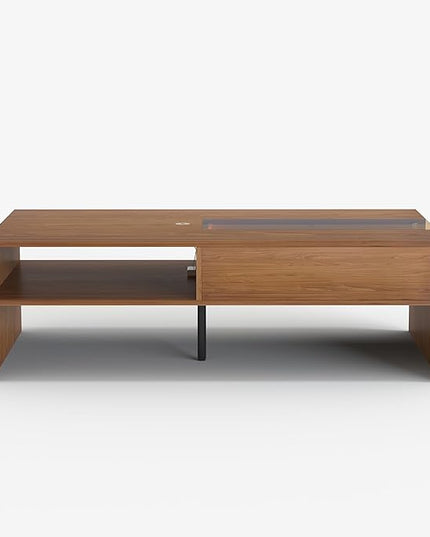 NessCarsti Coffee Table with LED Lights, 51" Modern Rectangular Living Room Center Table with Storage Shelves & Hidden Compartment, Stylish Tea Table for Apartment, Home, Office