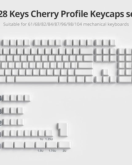 Guffercty kred Blank Keycaps Thick PBT Cherry Profile, 129 Keys Minimalist White Keycap Set with 7U Spacebar for Mechanical Keyboard(Blank White)