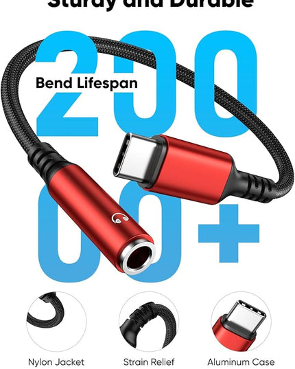 Highwings USB Type C to 3.5mm Female Headphone Jack Adapter, (3-Pack) USB C to Aux Audio Dongle Adapter Compatible for iPhone 15 Pro Max/15 Pro/15 Plus, Samsung Galaxy S23/S22/S21 Ultra,iPad Pro-Red