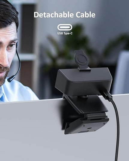 NexiGo N60 Pro (Gen 2) 1080P Webcam with Distortion-Free Lens, USB A to Type-C Data Cable, Noise Reduction Mic & Privacy Cover, for Zoom/Skype/Teams/Webex, Laptop MAC PC Desktop
