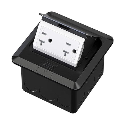 KYHSHJ Pop Up Floor Electrical Outlet Box Kit，20 Amp Stainless Steel TR Tamper-Resistant Duplex Receptacle Outlet， Corrosive Resistant Hardware，ETL Listed, Black
