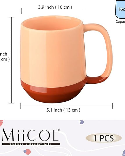 Miicol Ceramic Coffee Mug, 16 oz Large Coffee Cup, Tea Mug with Handle, Flat Bottom Mug for Men, Women, Office, Microwave and Dishwasher Safe, Multi-Color, Caramel Peach