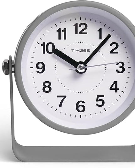 Analog Alarm Clock, Silent Non-Ticking Quartz Movement, Battery-Operated with Snooze & On-Demand Light, Easy to Set Gentle Wake Bedside Desk Clock, Ideal for Home, Travel, Office (Gray)