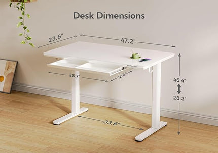 INNOVAR Wireless Charging Glass Standing Desk with Drawers, Adjustable Height Stand Up Desk, Electric Standing Desks with Storage, 48 inch, Super White