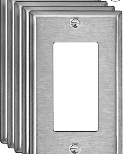 BESTTEN [5 Pack] Decor Metal Wall Plate with Protective Film, Corrosion-Resistant Decorator Switch Cover, Industrial Grade Stainless Steel, Brushed Finish, Silver