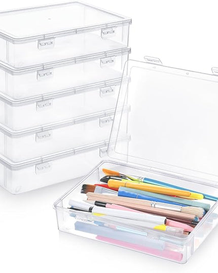 Oqqlin 6 Pcs Plastic Storage Boxes with Lids, 9 x 6.5 x 2 Inch Clear Rectangular Plastic Box Multipurpose Craft Organizers Small Storage Containers for Pencils, Beads, Craft Accessories, Small Items