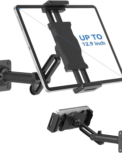 KDD Tablet Wall Mount Holder, Adjustable Extendable Arm iPad Wall Stand with Sturdy Metal Base, 360°Rotating Phone Tablet Bracket Fits iPad Pro Air Mini, Galaxy Tab, All 4.7-13" Phones and Tablets