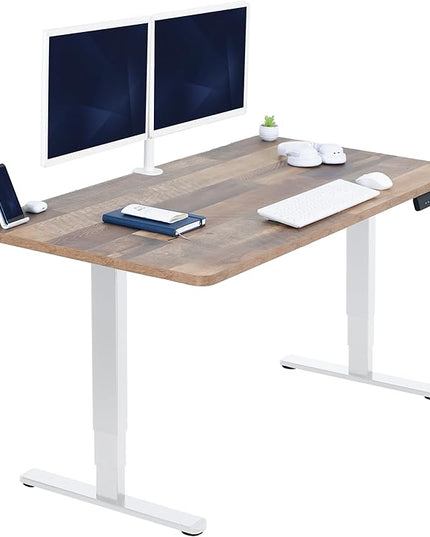 VIVO Electric 55 x 28 in Dual Motor Sit Stand Desk, Memory Height Adjustment, 2B Series, Reclaimed Wood Top White Frame, DESK-KIT-2W55P