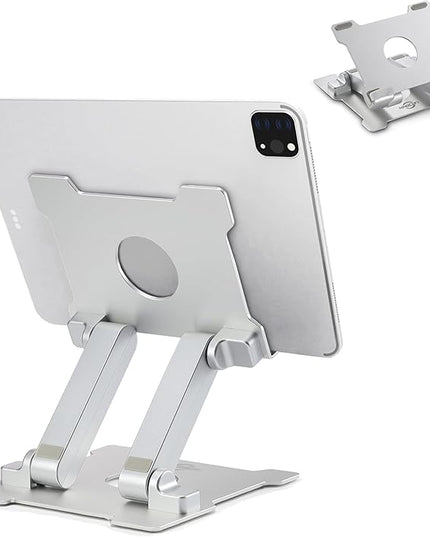 KABCON Quality Tablet Stand,Adjustable Foldable Eye-Level Aluminum Solid Up to 15-in Tablets Holder for Microsoft Surface Series Tablets,iPad Series,Samsung Galaxy Tabs,Amazon Kindle Fire,Etc.Silver