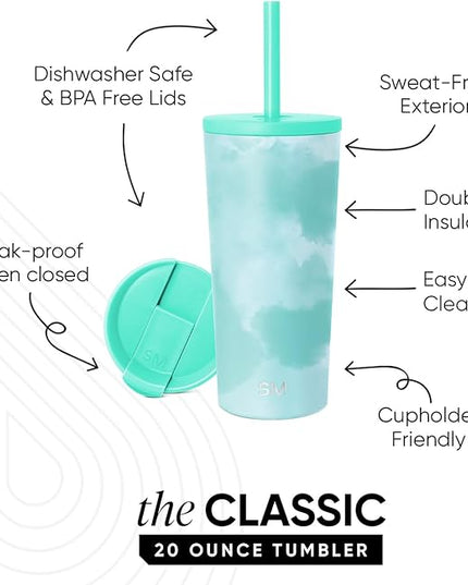 Simple Modern Classic Tumbler with Lid and Straw | Insulated Iced Coffee Cup Reusable Stainless Steel Water Bottle Travel Mug | Gifts for Women Men Her Him | 20oz | Ocean Tide