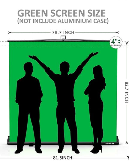 【Wider Style】 RAUBAY 78.7 x 82.7in Large Collapsible Green Screen Backdrop Portable Retractable Chroma Key Panel Photo Background with Stand for Video Conference, Photographic Studio, Streaming