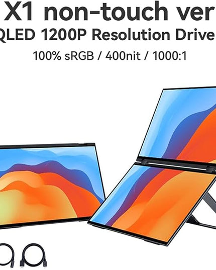 EHOMEWEI X1 Portable Foldable 2K Dual Monitor, 16"*2 Laptop Expansion Screens 60Hz 1920 * 1200 sRGB, 100DCI-P3 HDR for Working/Gaming/Travel, Phone/Switch/Windows MacOS