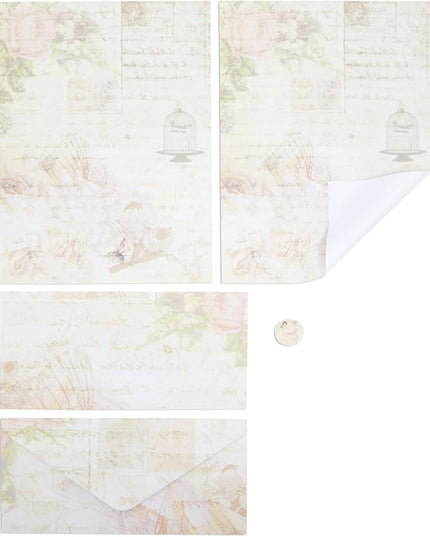 Paper Junkie Vintage Floral Letter Paper & Envelopes Set - 7.25 x 10.25 in, Multicolor - 60 Sheets & 30 Envelopes - Printer-Friendly Vintage Stationery Paper