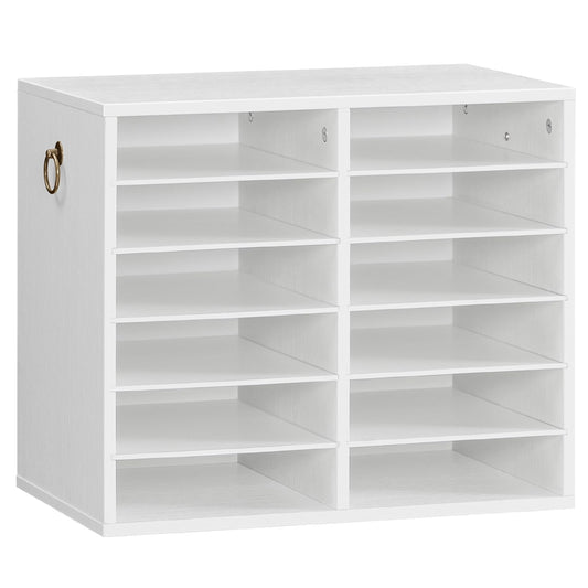 HOOBRO Literature Organizers, 12 Compartments Office Mailbox with Adjustable Shelves, Wood Countertop Literature Sorter for Office, Home, Classroom, Mailrooms Organization White WT12WF01