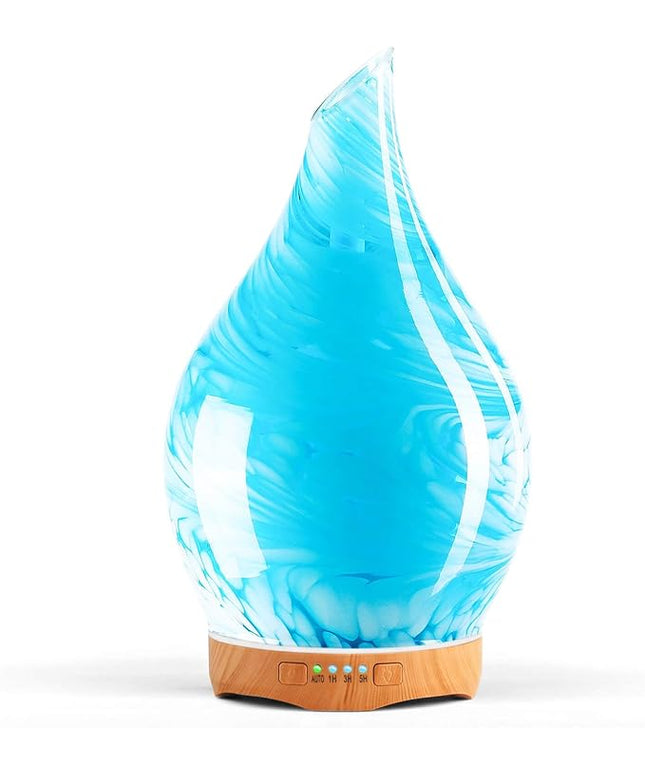 Porseme 280ml Essential Oil Diffuser Glass Color Changing Aroma Air Diffusers Aromatherapy Ultrasonic Cool Mist Humidifier 7 Running Hours Waterless Auto-off for Sleeping, Yoga, Office, Spa(Blue Wave)
