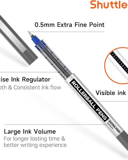 Shuttle Art RollerBall Pens, 25 Pack Blue Fine Point Roller Ball Pens, 0.5mm Liquid Ink Pens for Writing Journaling Taking Notes School Office