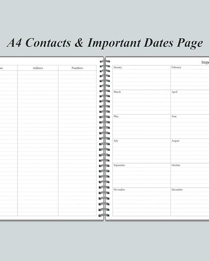 Daily Planner Undated - A4 To Do List Notebook Hourly Schedules, Spiral Appointment Planner for Women and Men,PVC Hardcover, Inner Pocket, Elastic Closure, 8.5" x 11", Grey