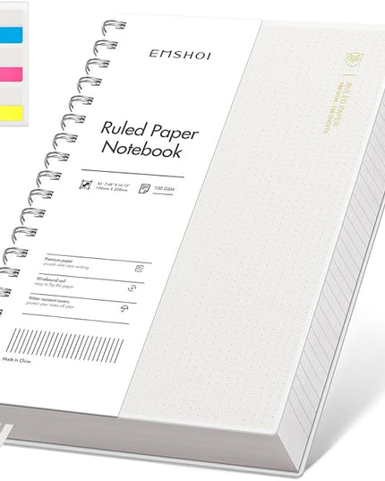 EMSHOI Lined Spiral Journal Notebook, B5 College Ruled Notebook, 300 Pages/150 Sheets, 100gsm Acid-Free Paper, Waterproof Softcover Notebook for School, Work, Note Taking, 7.48" × 10.15" - Transparent