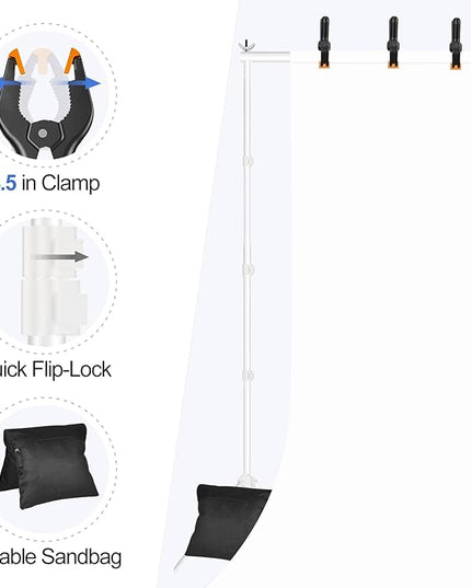 EMART Backdrop Stand 10x10ft(WxH) Photo Studio Adjustable Background Stand Support kit with 2 Crossbars, 8 Clamps, 2 Sandbags and Carry Bag for Parties, Events Decoration, Wedding, Photography -White