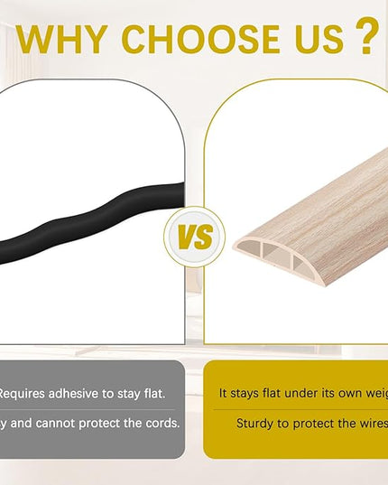 Floor Cord Cover 3.3FT Cord Covers for Wires on Floor Protect Wires & Prevent Trip Hazards, Easy to Cut for Home, Office, School, Concerts, Cavity W0.6in x H0.32in