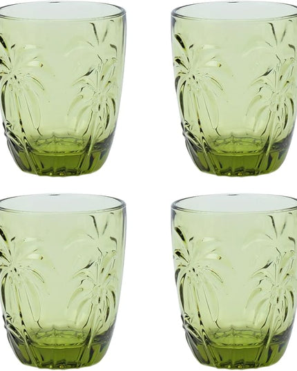 M&N HOME Green Christmas Tumblers, Colored Whiskey Glasses, Set of 4 Colorful Drinking Glasses, 9 Oz Coconut Cups, Glass Cups for Water and Juice, Holiday Glasses Drinkware - GREEN SET