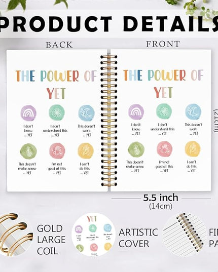 dvhdajed Mental Health Inspirational Spiral Notebook, the Power of Yet Growth Mindset Journaling Notebooks, Therapy Spiral Journal for Girls Women, Psychology Office School Supplies Gifts, 5.5x8.3 In