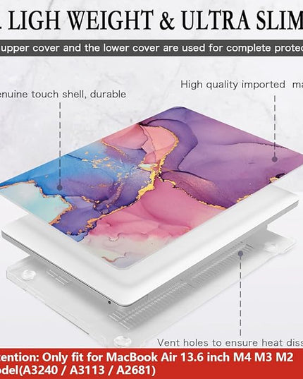 CISSOOK Compatible with MacBook Air 13.6 inch Case 2025 2024 2022 Release M4 M3 M2 Chip, Marble Plastic Hard Shell Case Keyboard Cover for MacBook Air 13.6 inch A3240 A3113 A2681, Purple Marble