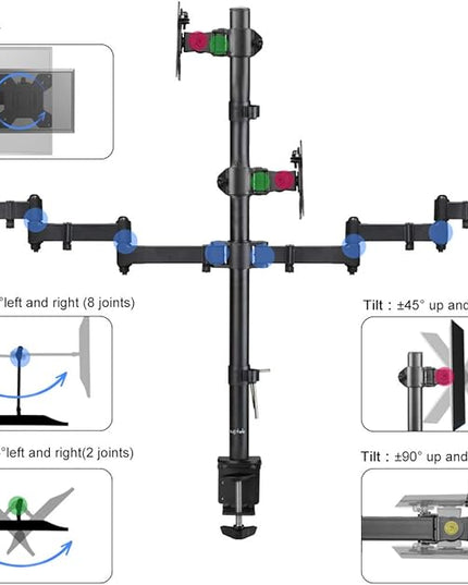 Suptek Quad LED LCD Monitor Stand up Desk Mount Extra Tall 31.5 inch Pole Heavy Duty Fully Adjustable Stand for 4 (3+1) / Four Screens up to 27 inch (MD6864)