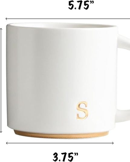 COLLECTIVE HOME - Monogram Ceramic Mugs, 15 oz Golden Initial Coffee Cups, Elegant Alphabet Tea Mugs, Elegant Personalized Mug with Gift Box, Luxurious Cups for Office and Home (s)