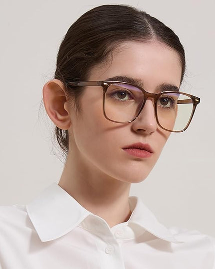 MACJERO Oversized Square Blue Light Blocking Glasses for Women Men, Anti-Fatigue Computer Monitor Gaming Glasses Reduce Eye Strain(Brown)