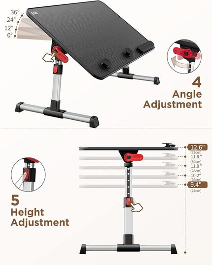 SAIJI Laptop Bed Tray Table, Adjustable Home Office Standing Desk Portable Lightweight Foldable Lap Desk for Sofa Couch Floor Working Studying Reading Writing Eating,Fit Up to 17" Laptop(Large，Black)