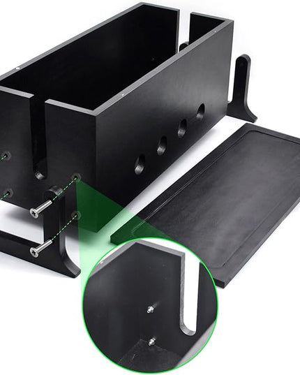 Large Cable Management Box, Wood Cord Hider Box & Organizer for Power Strip Hider Cable Storage for Office, TV Wires, Desk Cord Organizer, 14.2" x 6" x 6.3", Black, Wood