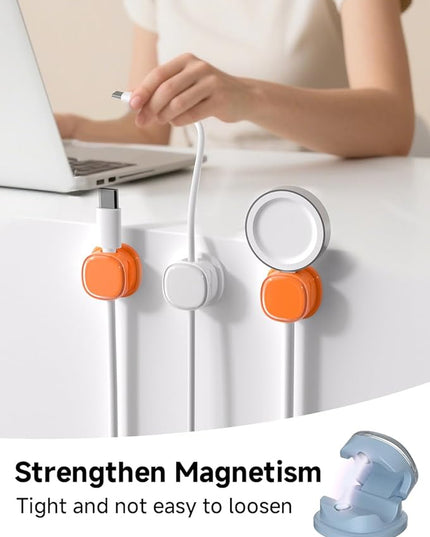 Magnetic Cable Clips, Adjustable Cord Holder Management, Adhesive Wire Keeper Organizer for Home Office Desk Phone PC Car Wall Desktop Nightstand Appliance (9-PCS White_Orange_Blue)