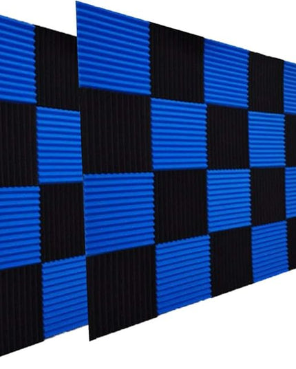 50 Pack Acoustic Panels Soundproof Studio Foam for Walls Sound Absorbing Panels Sound Insulation Panels Wedge for Home Studio Ceiling, 1" X 12" X 12" (Black&Blue)