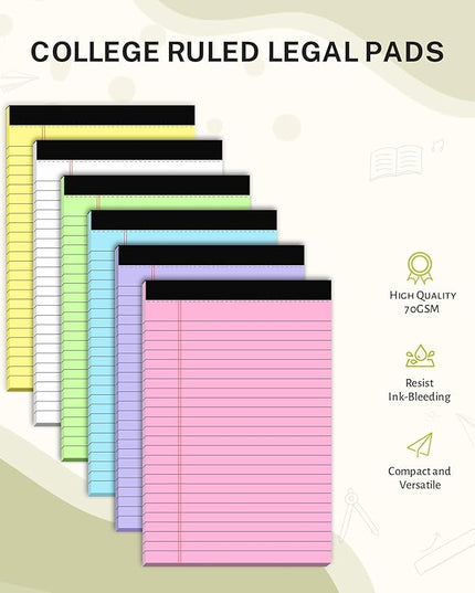 36 Pack Note Pads 5x8, Narrow Ruled Legal Pad, Multicolor Small Writing Pads, 30 Sheet/notepad,Colored Legal Pads, Pink Lined Notepad, Purple Notepads, Perforated Lined Note Pads for Study,Office,Home