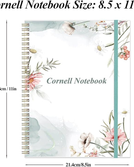 Yaridar A4 Cornell Notes Notebook - 8.5" x 11" College Spiral Cornell Notebooks for Note Taking, Subject College Ruled Steno Pads for Office School/Home, Pink Flower