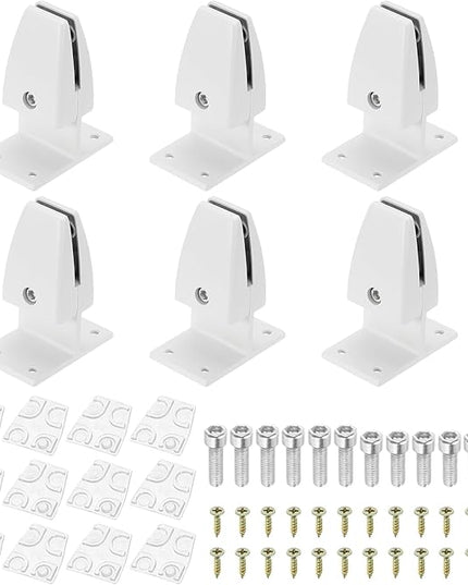 PATIKIL 6 Pcs Adjustable Desk Divider Partition Clips, T-Shape Aluminum Sneeze Guard Support Clamps Desktop Divider Clips for Offices Store Counter Privacy Panel, White