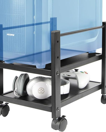 J JACKCUBE DESIGN 2 Tier Computer Tower Stand for Desktop CPU, Gaming PC Holder, Mobile Rolling Cart for Under Desk with Caster Wheels, Office Desk Accessories- MK712A
