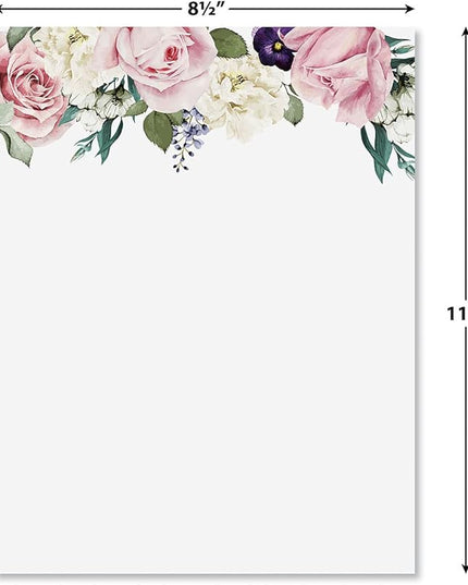 Current Victorian Rose Floral Letter Paper - Spring Stationery Papers With Decorative Rose Border, Printable Holiday, Wedding & Bridal Shower, & Invitation Sheets, Set of 25, 8 1/2" x 11"