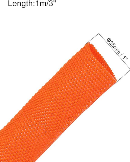 MECCANIXITY Braided Cable Sleeves Heat Shrinkable Fabric Sleeving, 1" 3ft Orange 2:1 Ratio Heat Shrinkable Cord Protector for Harness Cable, Network Cable Protection, Cable Management